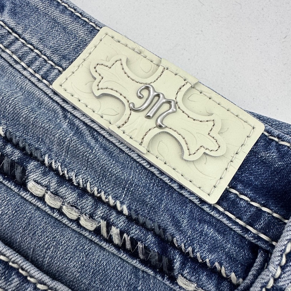 Miss Me Mid Rise Slim Wide Jeans W34 L30 Y2K Bling Thick‎ Stitch Bootcut NWT - Picture 10 of 16